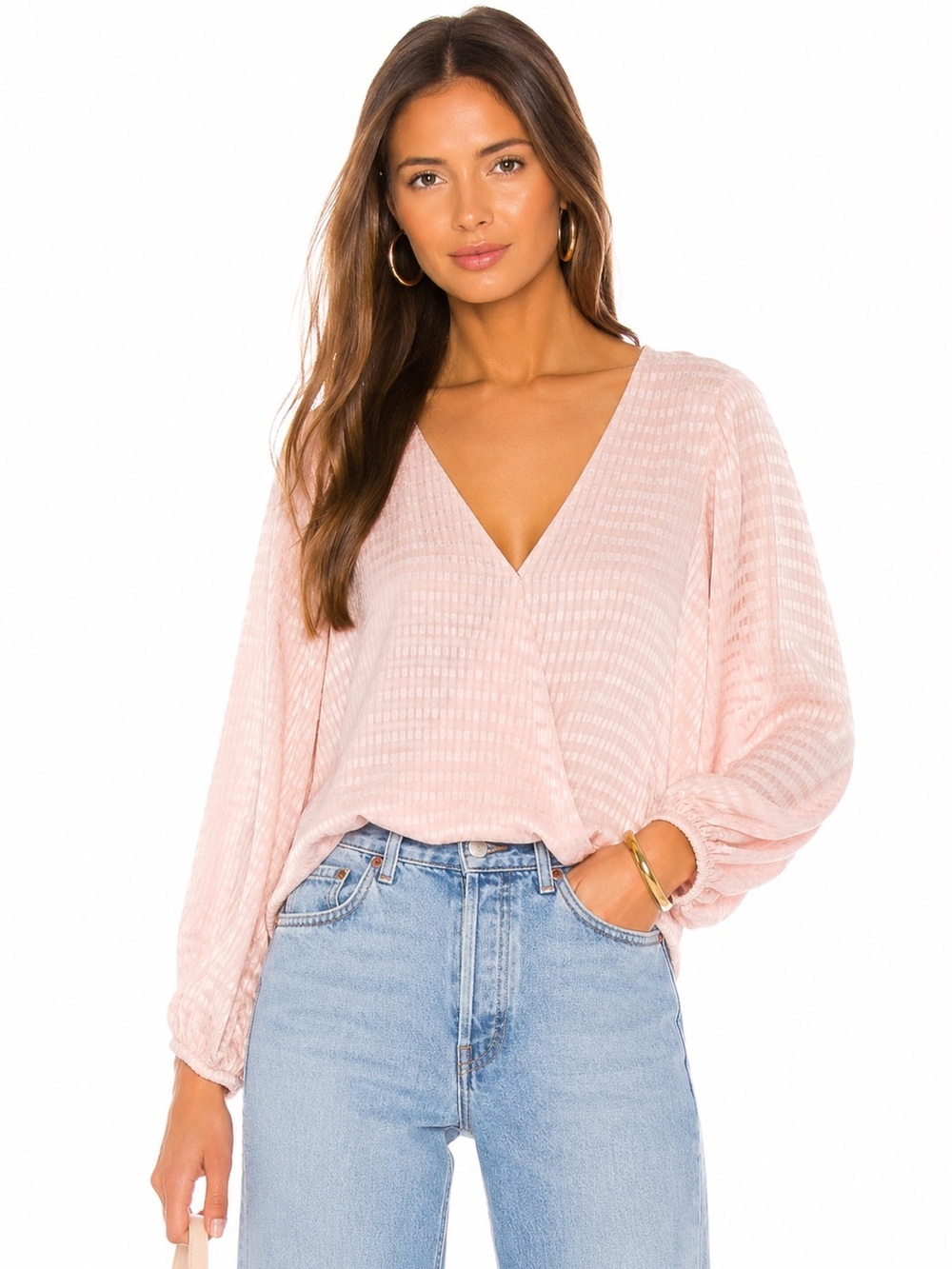 Vince Camuto Faux-Wrap Long-Sleeve Top in Pink Size S
